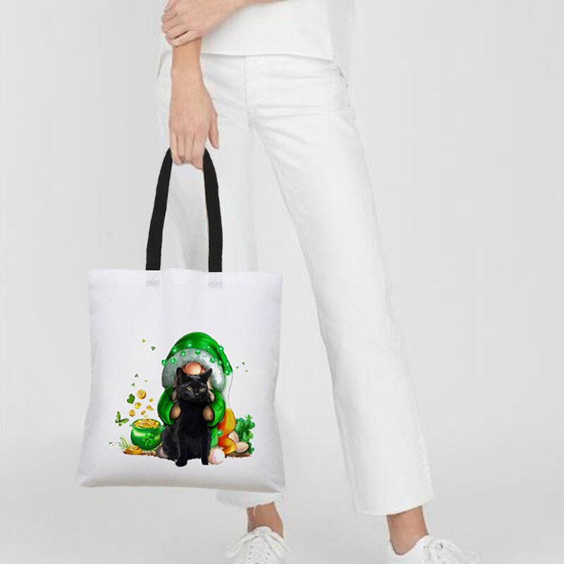 Mujeres Clover Cat Print Happy St Patrick Day Bandolera Bolso Tote