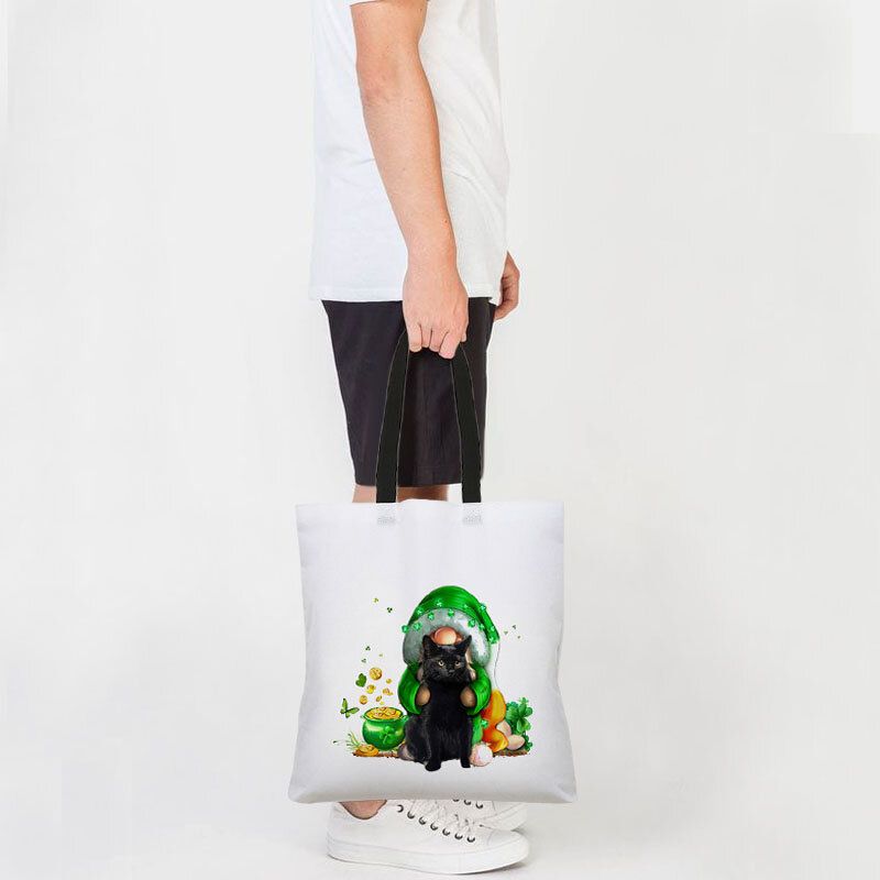 Mujeres Clover Cat Print Happy St Patrick Day Bandolera Bolso Tote