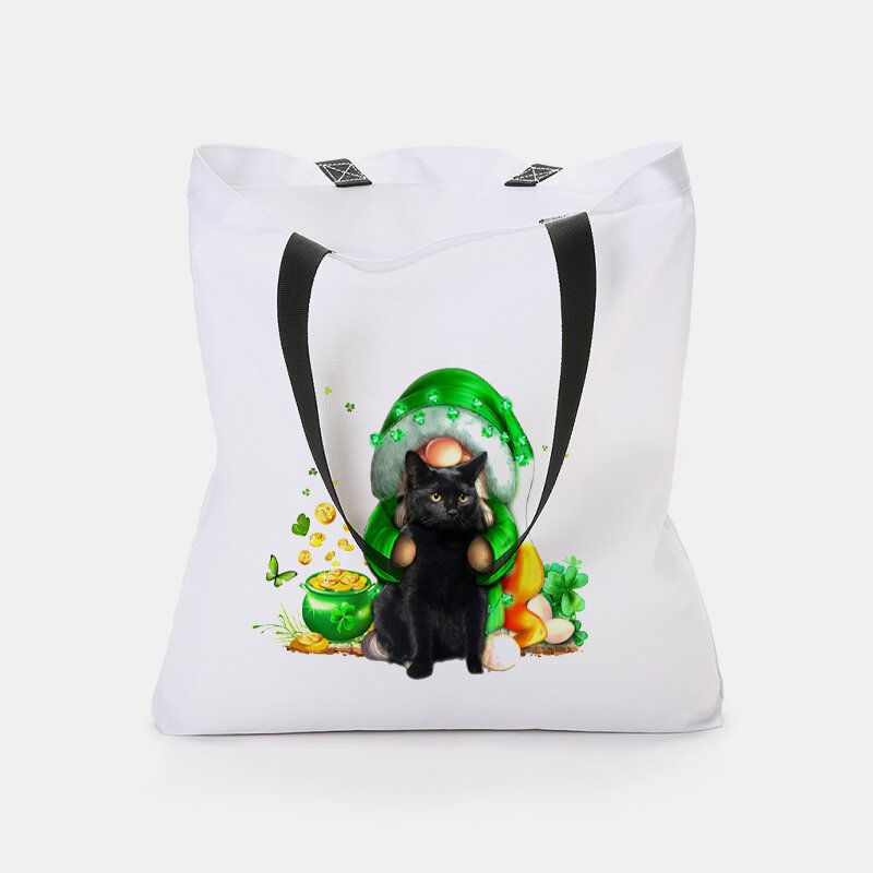 Mujeres Clover Cat Print Happy St Patrick Day Bandolera Bolso Tote