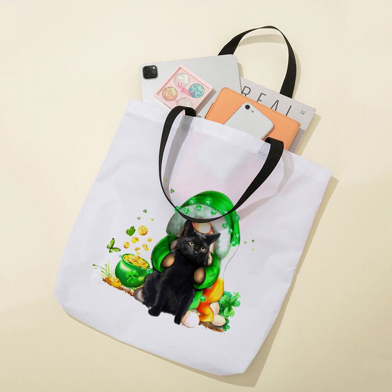 Mujeres Clover Cat Print Happy St Patrick Day Bandolera Bolso Tote