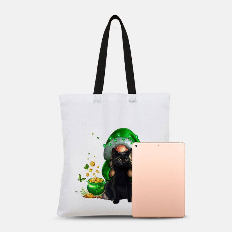 Mujeres Clover Cat Print Happy St Patrick Day Bandolera Bolso Tote