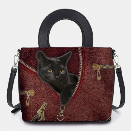 Mujeres De Cuero De Imitación De Dibujos Animados Patrón De Gato Negro Bolso De Mano Múltiple Bolso De Bandolera