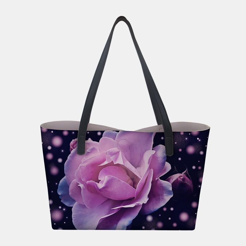 Mujeres De Cuero De Imitación De Gran Capacidad Floral Gato Mariposa Impresión Casual Lindo Bolso De Hombro Bolso De Cubo