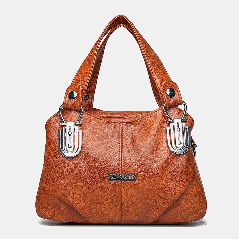 Mujeres De Cuero De Imitación Retro Business Shopping All-match Gran Capacidad Multi-carry Handbag Tote Crossbody Bag