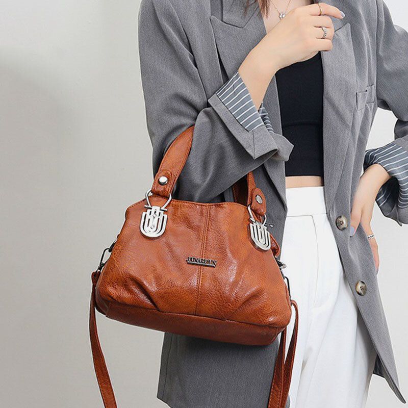 Mujeres De Cuero De Imitación Retro Business Shopping All-match Gran Capacidad Multi-carry Handbag Tote Crossbody Bag