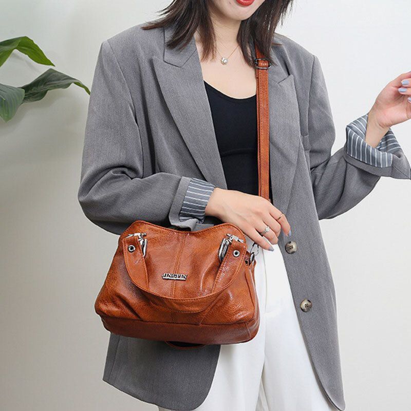 Mujeres De Cuero De Imitación Retro Business Shopping All-match Gran Capacidad Multi-carry Handbag Tote Crossbody Bag