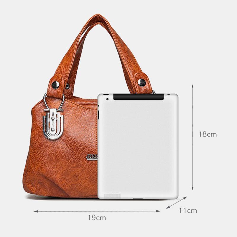 Mujeres De Cuero De Imitación Retro Business Shopping All-match Gran Capacidad Multi-carry Handbag Tote Crossbody Bag