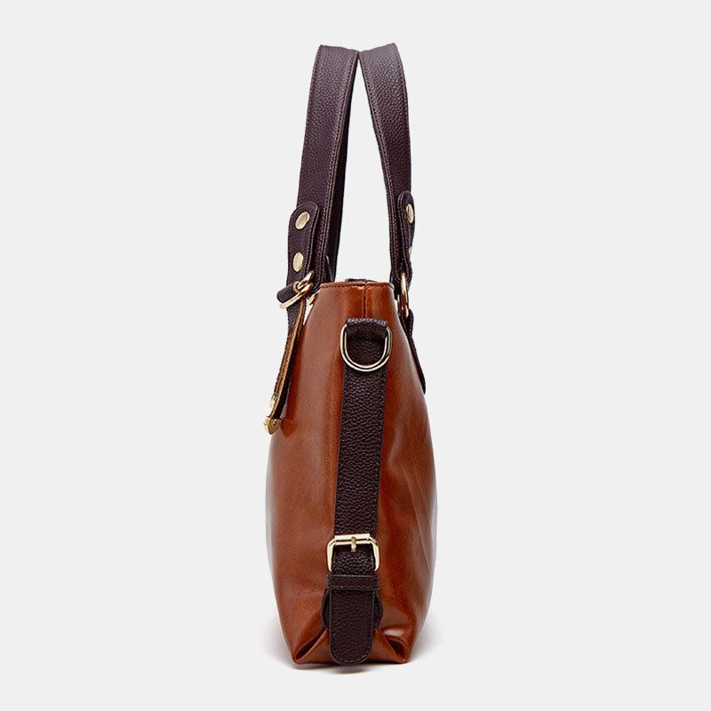 Mujeres De Cuero De Imitación Retro Lychee Patrón De Gran Capacidad Bolso Bandolera Bolso Bandolera Tote