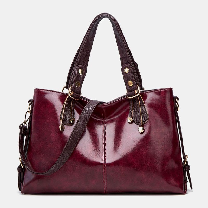 Mujeres De Cuero De Imitación Retro Lychee Patrón De Gran Capacidad Bolso Bandolera Bolso Bandolera Tote