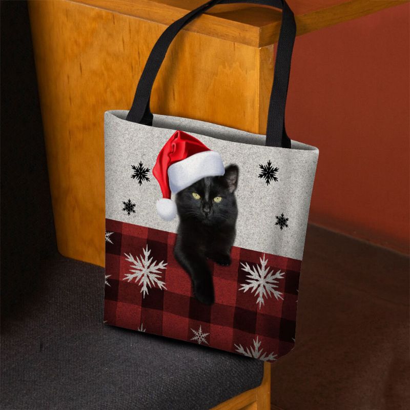 Mujeres Felt Cute Cartoon Festive Christmas Dressed Cat Copo De Nieve Patrón Bolso De Hombro Bolso Tote