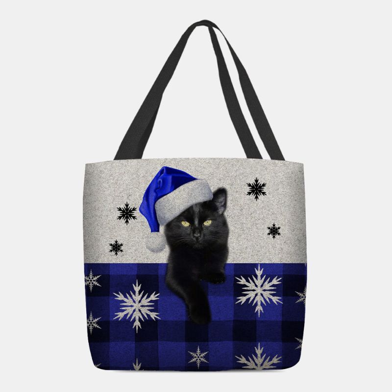 Mujeres Felt Cute Cartoon Festive Christmas Dressed Cat Copo De Nieve Patrón Bolso De Hombro Bolso Tote