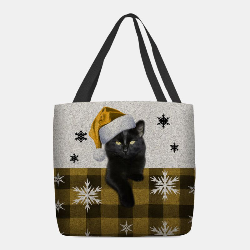 Mujeres Felt Cute Cartoon Festive Christmas Dressed Cat Copo De Nieve Patrón Bolso De Hombro Bolso Tote