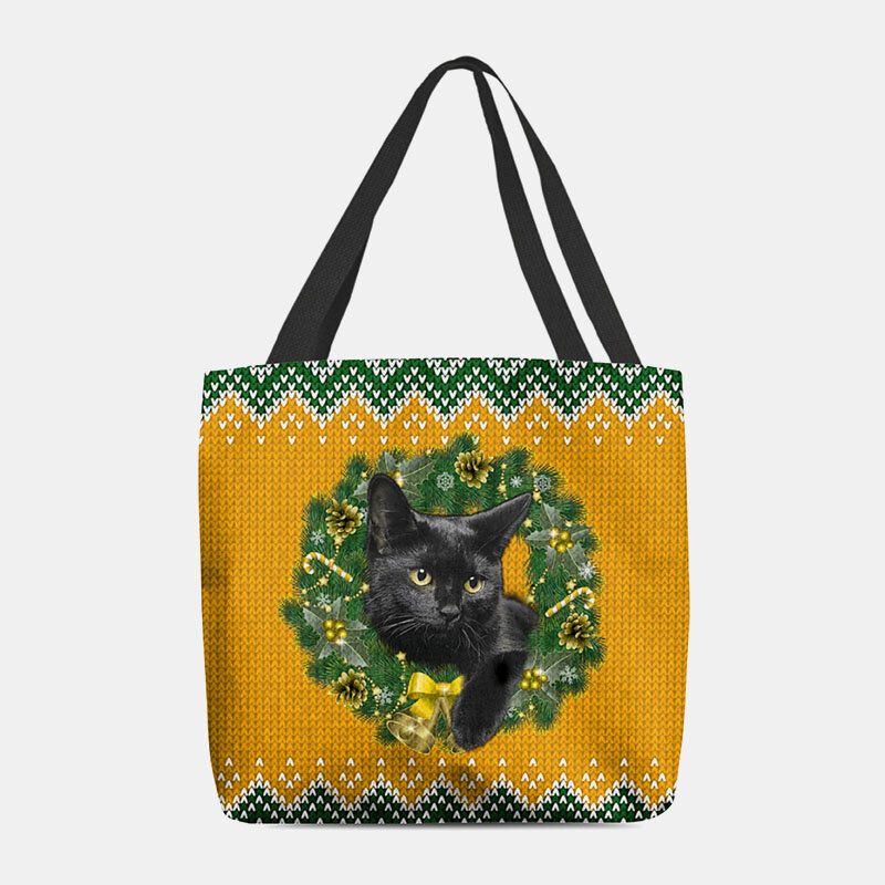 Mujeres Fieltro Dibujos Animados Festivo Color Clásico Guirnalda Navideña Patrón De Gato Bolso De Hombro Bolso Tote