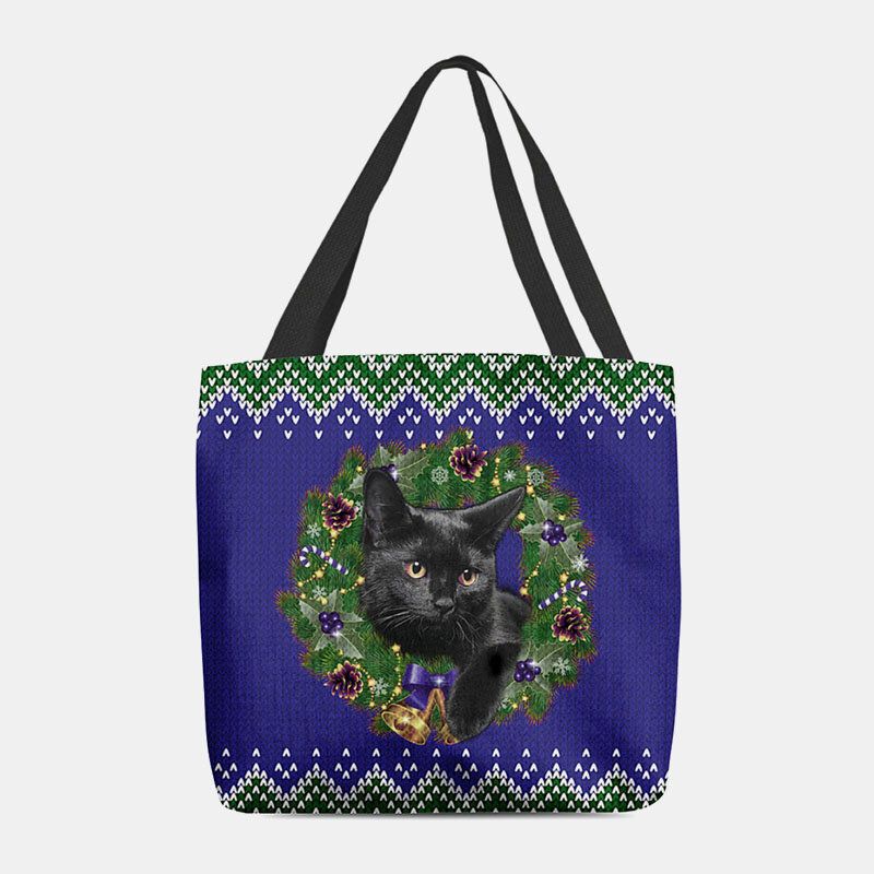 Mujeres Fieltro Dibujos Animados Festivo Color Clásico Guirnalda Navideña Patrón De Gato Bolso De Hombro Bolso Tote