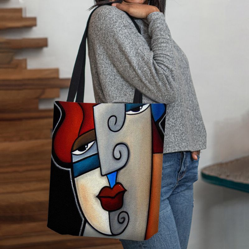 Mujeres Fieltro Estilo Picasso Multicolor Figura De Dibujos Animados Imprimir Bolso Bolso Bandolera Tote