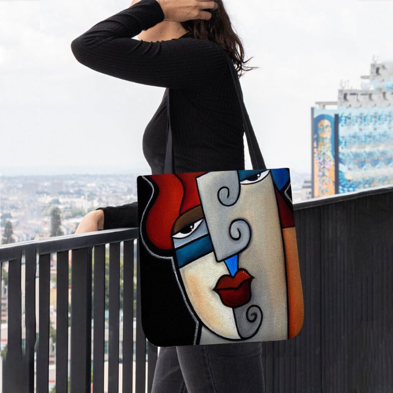 Mujeres Fieltro Estilo Picasso Multicolor Figura De Dibujos Animados Imprimir Bolso Bolso Bandolera Tote