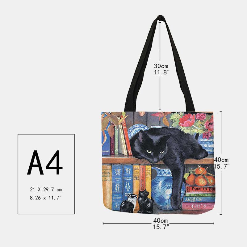 Mujeres Fieltro Gato Lindo Estantería Obras Literarias Patrón Bolso De Hombro Bolso De Mano