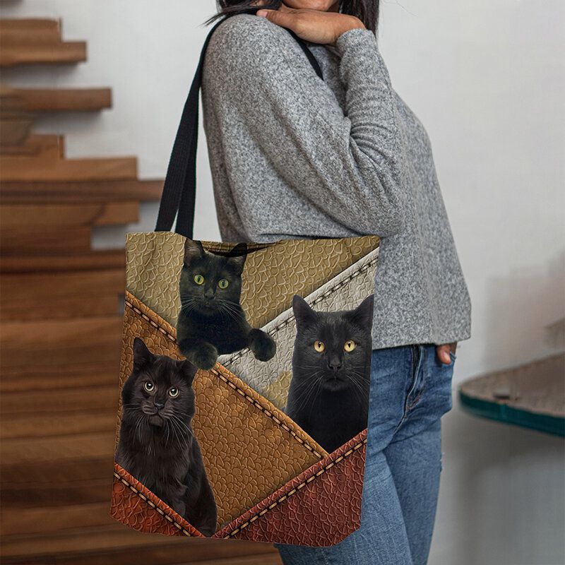 Mujeres Fieltro Gatos Patrón Patchwork Impresión Bolso Bandolera Bolso Tote