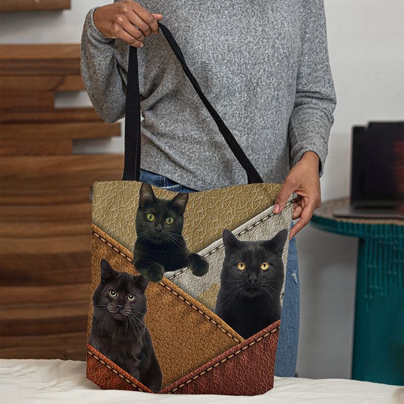 Mujeres Fieltro Gatos Patrón Patchwork Impresión Bolso Bandolera Bolso Tote