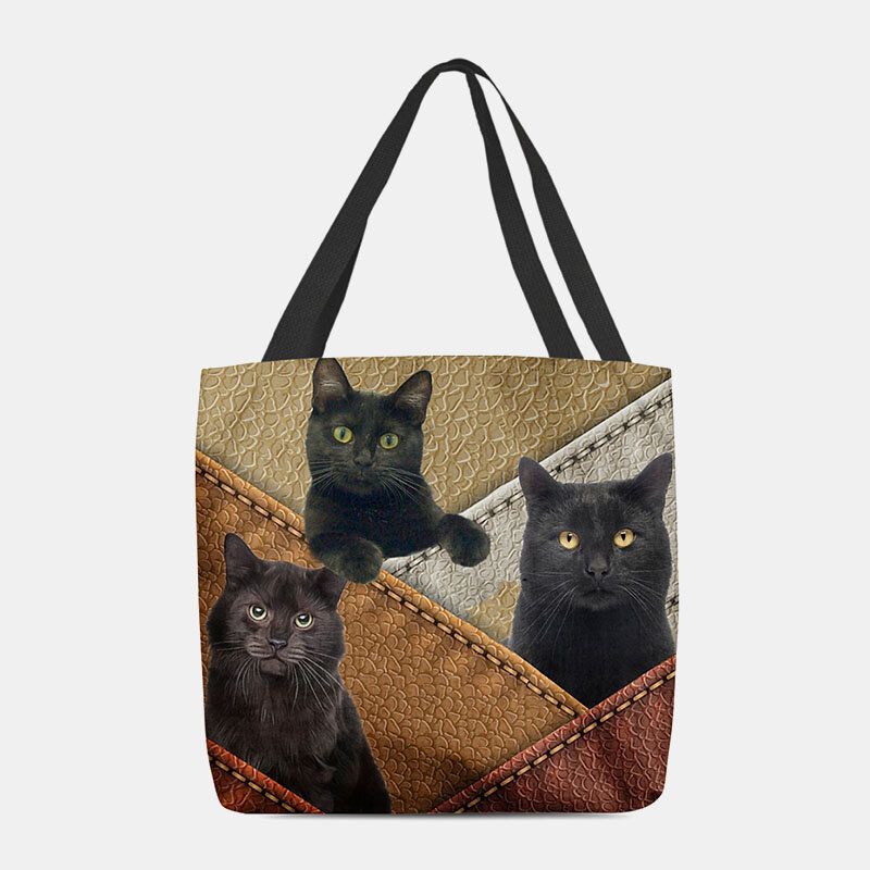 Mujeres Fieltro Gatos Patrón Patchwork Impresión Bolso Bandolera Bolso Tote