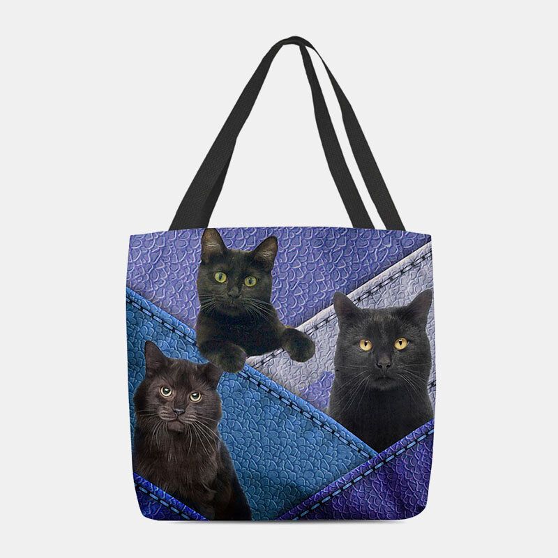 Mujeres Fieltro Gatos Patrón Patchwork Impresión Bolso Bandolera Bolso Tote