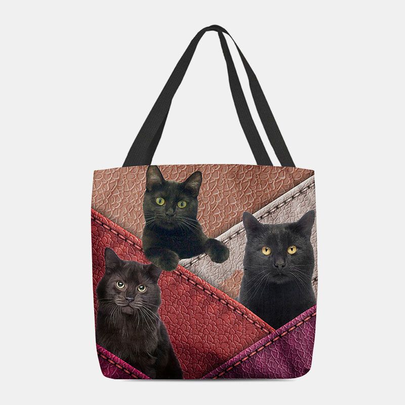 Mujeres Fieltro Gatos Patrón Patchwork Impresión Bolso Bandolera Bolso Tote