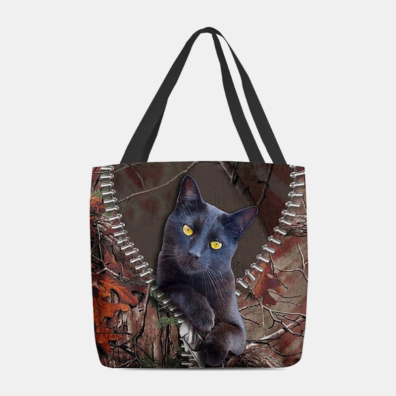 Mujeres Fieltro Lindo 3d Dibujos Animados Tridihombreionales Gato Negro Patrón De Rama Bolso De Hombro Bolso Tote