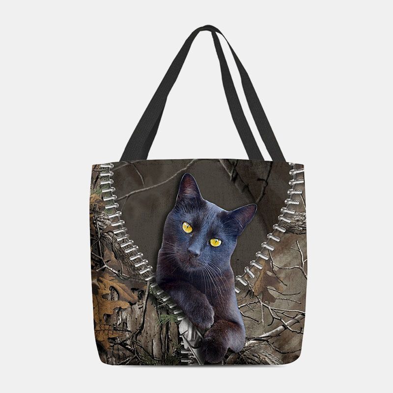 Mujeres Fieltro Lindo 3d Dibujos Animados Tridihombreionales Gato Negro Patrón De Rama Bolso De Hombro Bolso Tote