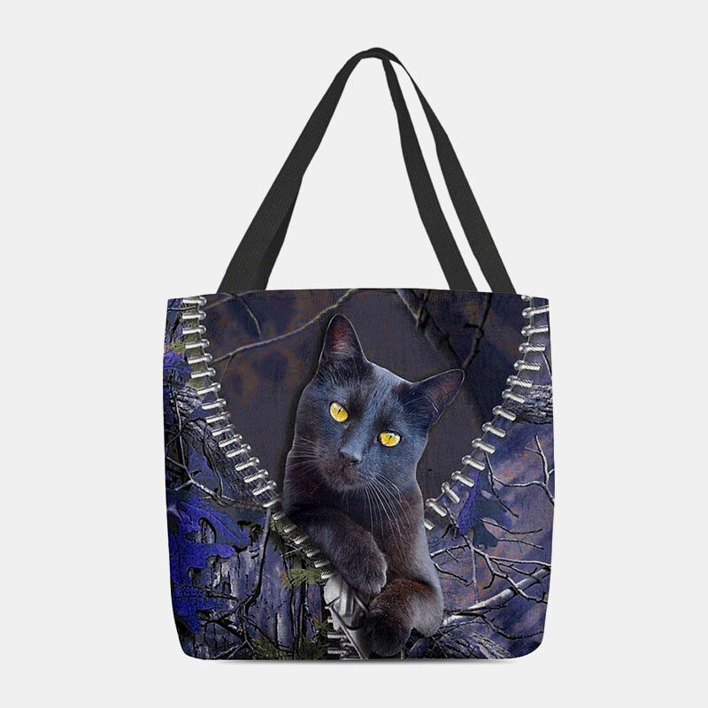 Mujeres Fieltro Lindo 3d Dibujos Animados Tridihombreionales Gato Negro Patrón De Rama Bolso De Hombro Bolso Tote