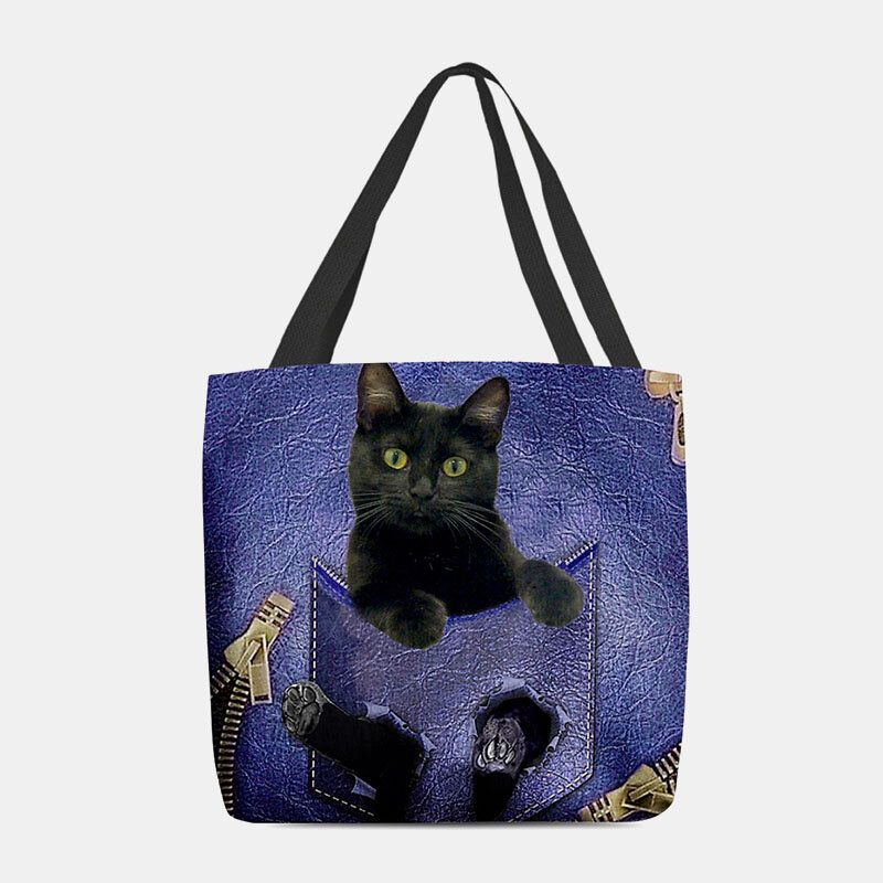 Mujeres Fieltro Lindo 3d Dibujos Animados Tridihombreionales Patrón De Gato Negro Bolso De Hombro Bolso Tote