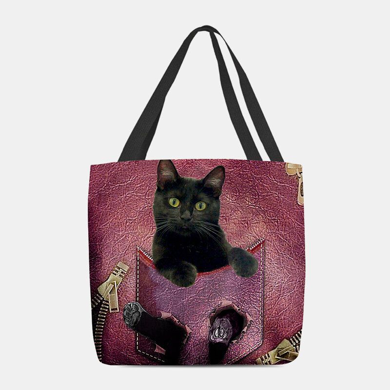 Mujeres Fieltro Lindo 3d Dibujos Animados Tridihombreionales Patrón De Gato Negro Bolso De Hombro Bolso Tote