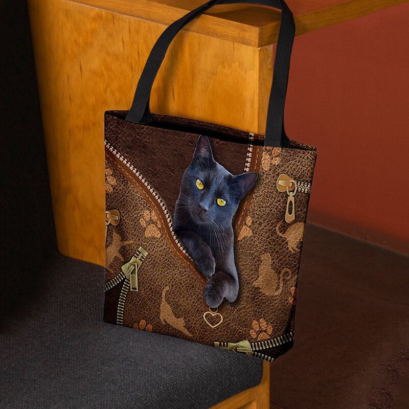 Mujeres Fieltro Lindo 3d Dibujos Animados Tridihombreionales Patrón De Gato Negro Bolso De Hombro Bolso Tote