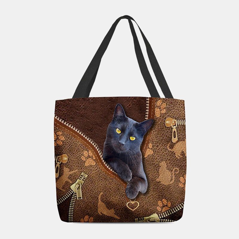 Mujeres Fieltro Lindo 3d Dibujos Animados Tridihombreionales Patrón De Gato Negro Bolso De Hombro Bolso Tote