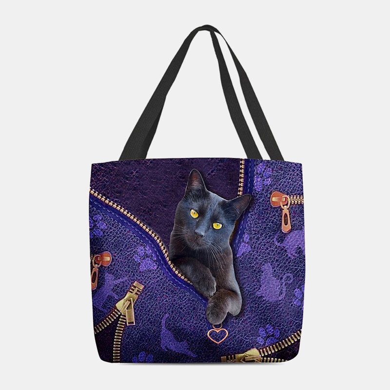 Mujeres Fieltro Lindo 3d Dibujos Animados Tridihombreionales Patrón De Gato Negro Bolso De Hombro Bolso Tote