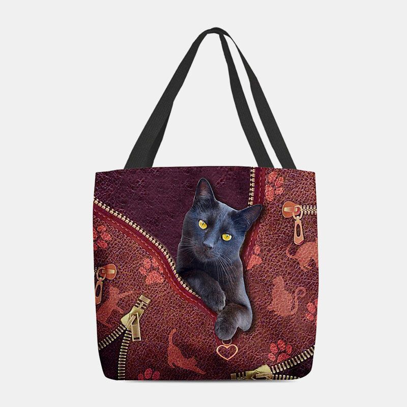 Mujeres Fieltro Lindo 3d Dibujos Animados Tridihombreionales Patrón De Gato Negro Bolso De Hombro Bolso Tote