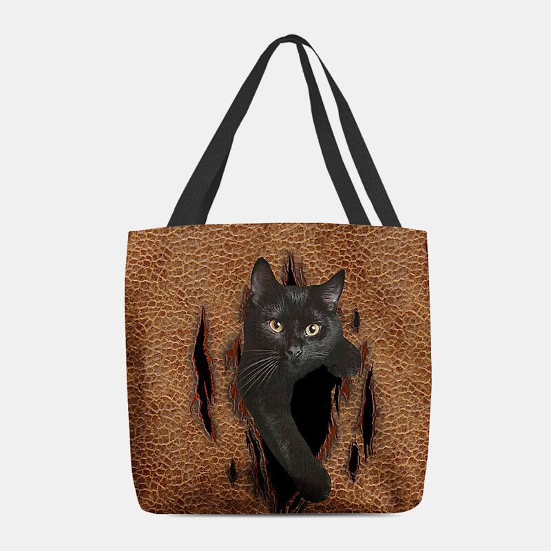 Mujeres Fieltro Lindo 3d Dibujos Animados Tridihombreionales Patrón De Gato Negro Bolso De Hombro Bolso Tote