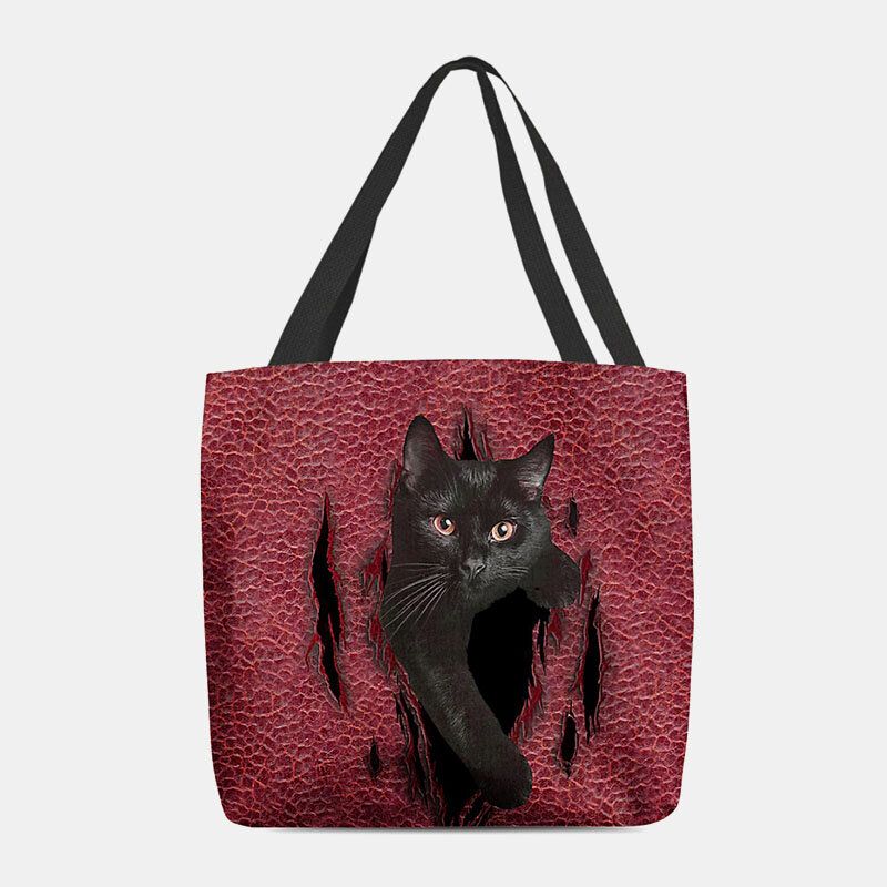 Mujeres Fieltro Lindo 3d Dibujos Animados Tridihombreionales Patrón De Gato Negro Bolso De Hombro Bolso Tote