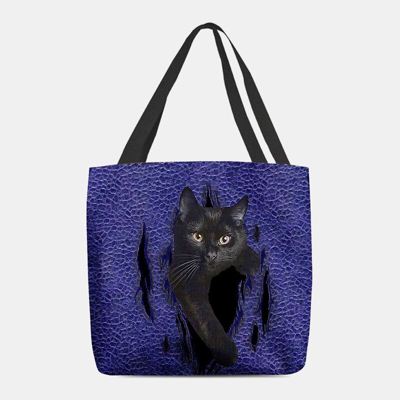 Mujeres Fieltro Lindo 3d Dibujos Animados Tridihombreionales Patrón De Gato Negro Bolso De Hombro Bolso Tote