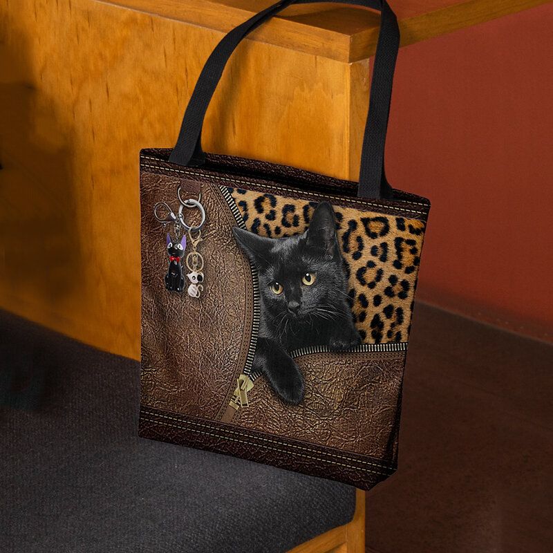 Mujeres Fieltro Lindo 3d Tridihombreional Dibujos Animados Gato Negro Colgante Patrón Bolso De Hombro Bolso Tote