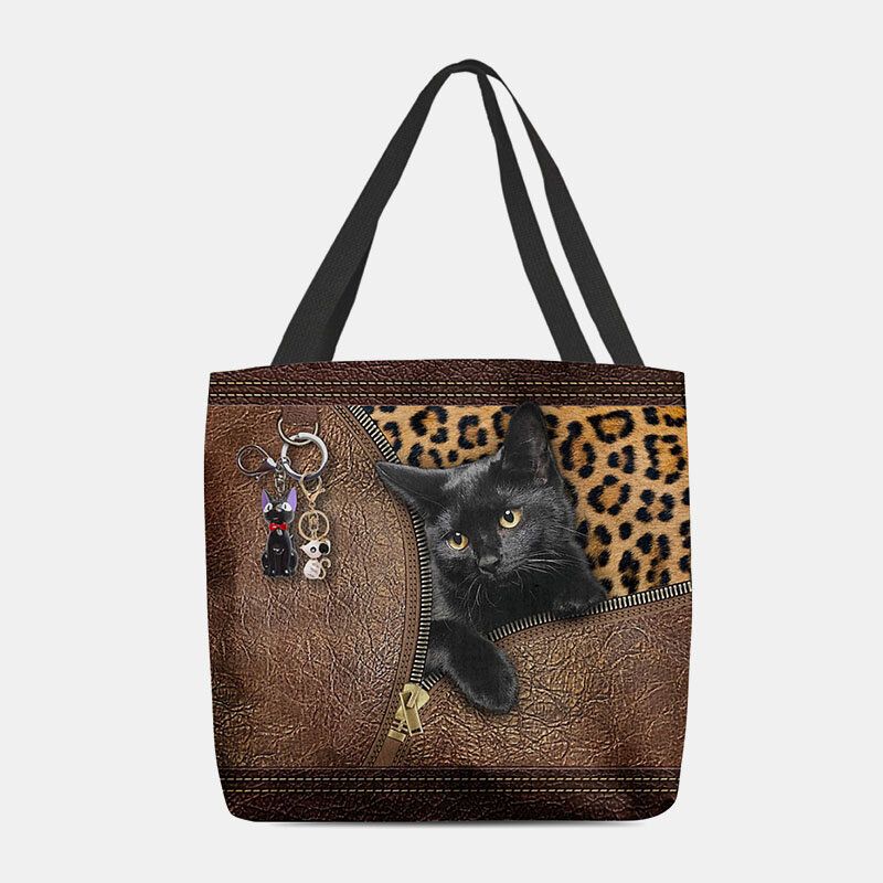 Mujeres Fieltro Lindo 3d Tridihombreional Dibujos Animados Gato Negro Colgante Patrón Bolso De Hombro Bolso Tote