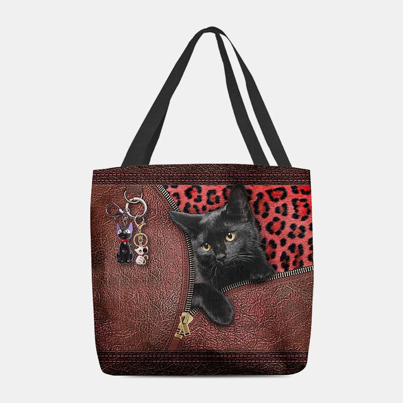 Mujeres Fieltro Lindo 3d Tridihombreional Dibujos Animados Gato Negro Colgante Patrón Bolso De Hombro Bolso Tote