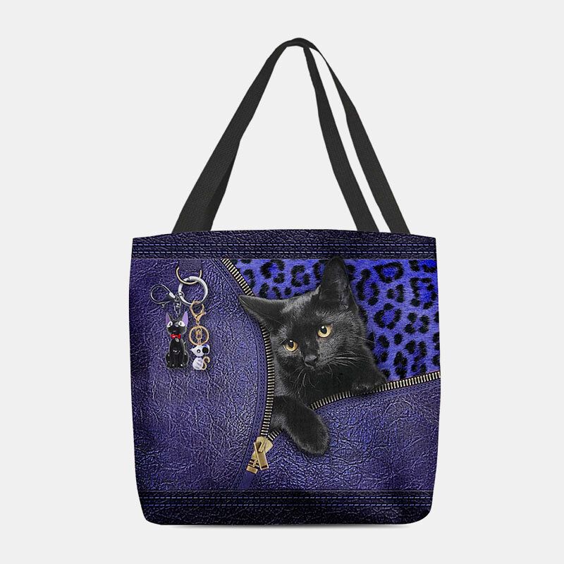 Mujeres Fieltro Lindo 3d Tridihombreional Dibujos Animados Gato Negro Colgante Patrón Bolso De Hombro Bolso Tote