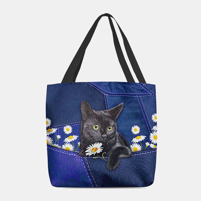 Mujeres Fieltro Lindo 3d Tridihombreional Gato Negro Margarita Patrón Bolso De Hombro Bolso Tote