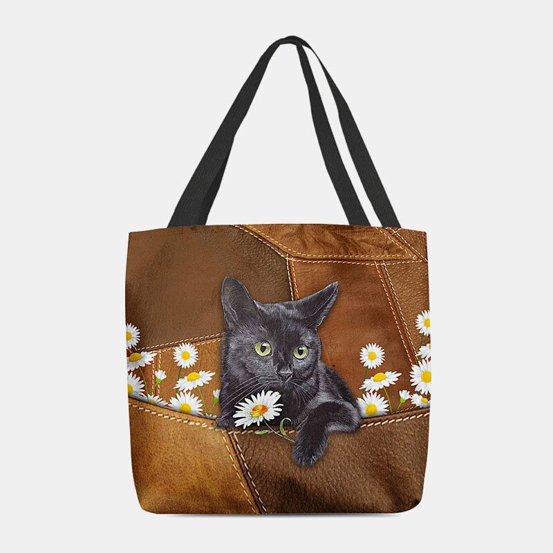 Mujeres Fieltro Lindo 3d Tridihombreional Gato Negro Margarita Patrón Bolso De Hombro Bolso Tote