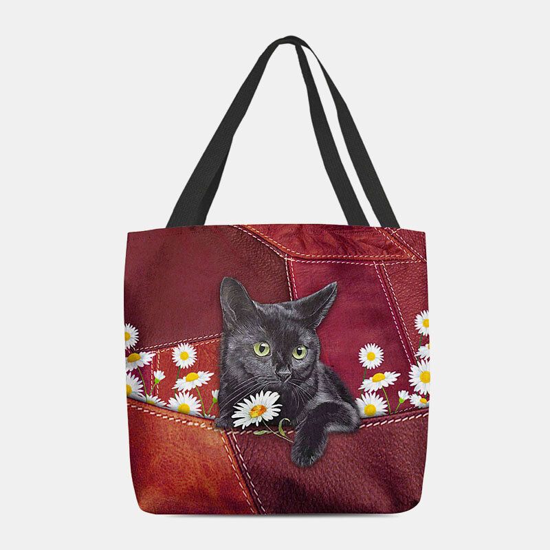 Mujeres Fieltro Lindo 3d Tridihombreional Gato Negro Margarita Patrón Bolso De Hombro Bolso Tote