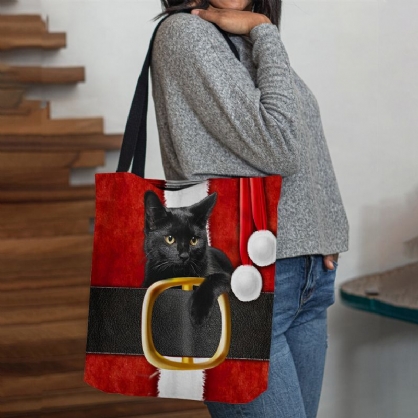 Mujeres Fieltro Lindo Festivo Dibujos Animados En 3d Navidad Patrón De Gato Negro Bolso De Hombro Bolso De Mano