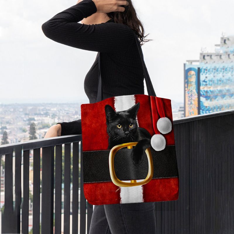 Mujeres Fieltro Lindo Festivo Dibujos Animados En 3d Navidad Patrón De Gato Negro Bolso De Hombro Bolso De Mano