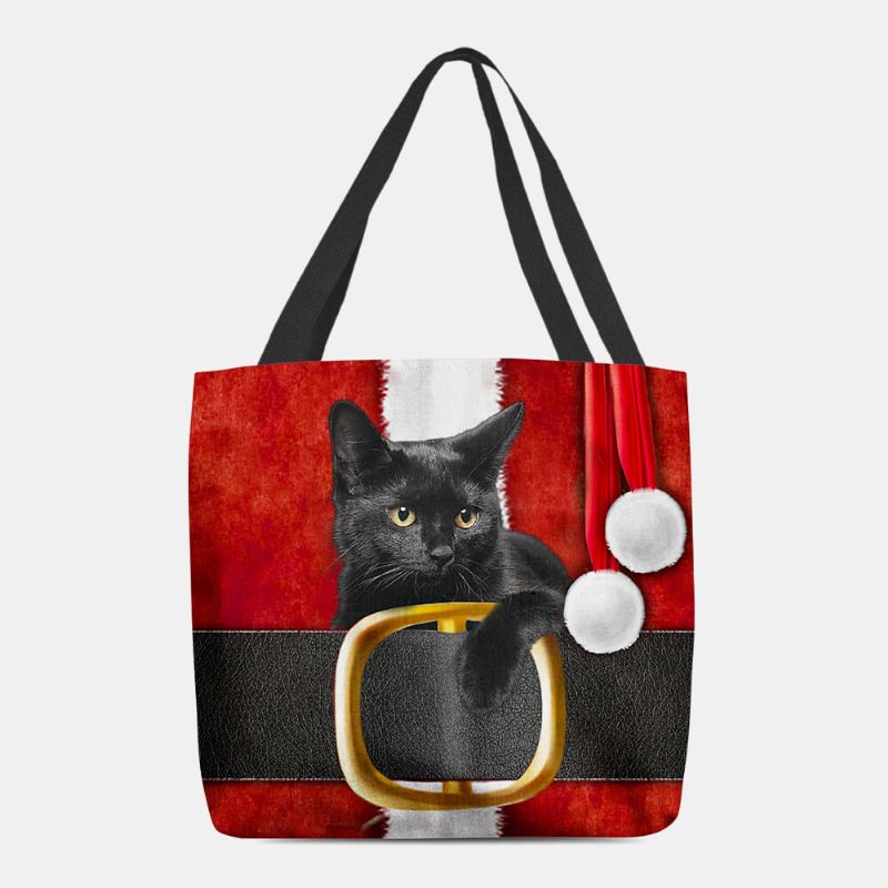 Mujeres Fieltro Lindo Festivo Dibujos Animados En 3d Navidad Patrón De Gato Negro Bolso De Hombro Bolso De Mano