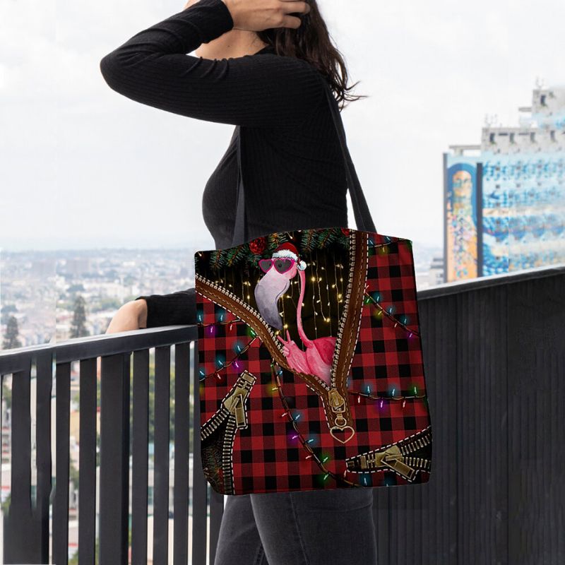 Mujeres Fieltro Lindo Festivo Navidad Dibujos Animados Gafas De Sol Patrón De Grúa Bolso De Hombro Bolso Tote