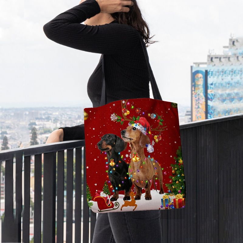 Mujeres Fieltro Lindo Festivo Navidad Dibujos Animados Perros Patrón Bolso Bandolera Bolso Tote